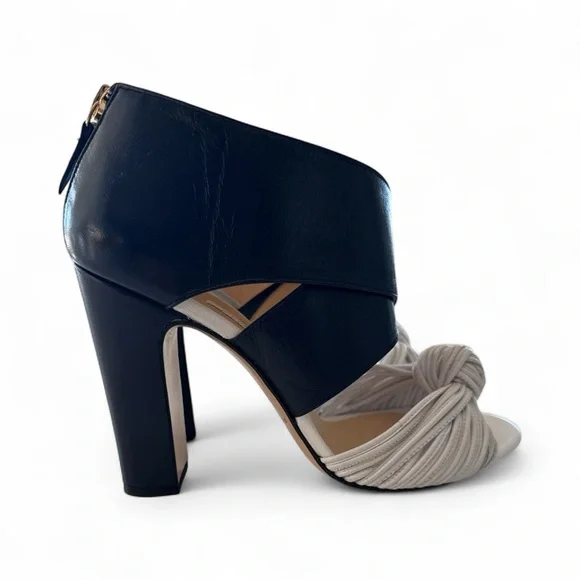 US 7.5 ❤️Made ITALY Bionda Castana‎ Blue White Leather Crossover Booties